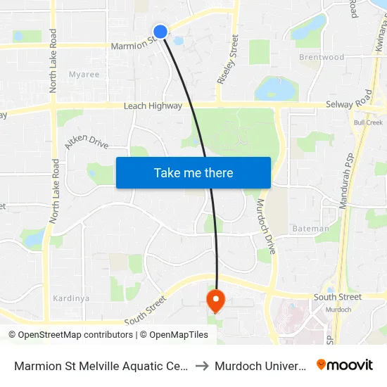 Marmion St Melville Aquatic Centre to Murdoch University map