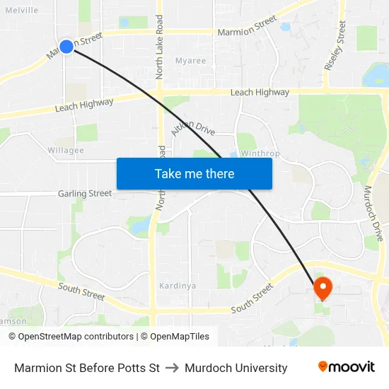 Marmion St Before Potts St to Murdoch University map