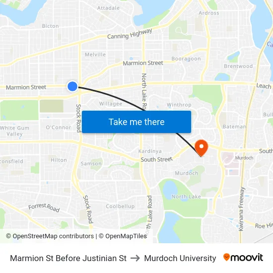 Marmion St Before Justinian St to Murdoch University map