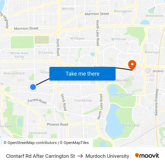 Clontarf Rd After Carrington St to Murdoch University map