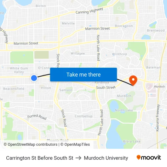 Carrington St Before South St to Murdoch University map