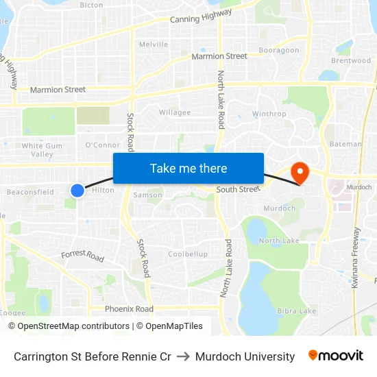 Carrington St Before Rennie Cr to Murdoch University map