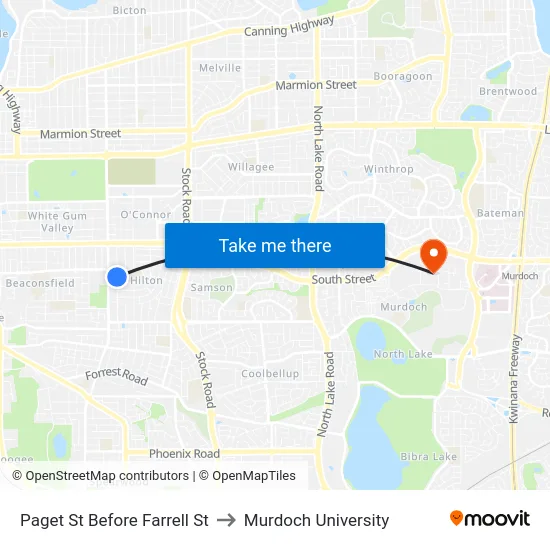 Paget St Before Farrell St to Murdoch University map