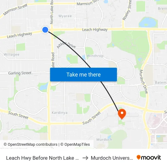 Leach Hwy Before North Lake Rd to Murdoch University map