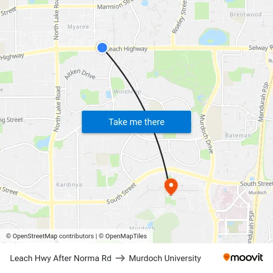 Leach Hwy After Norma Rd to Murdoch University map