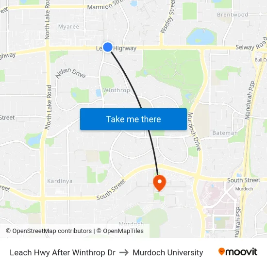 Leach Hwy After Winthrop Dr to Murdoch University map