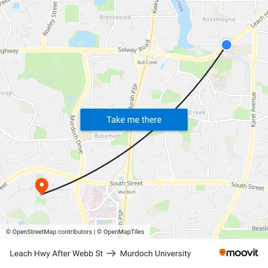 Leach Hwy After Webb St to Murdoch University map