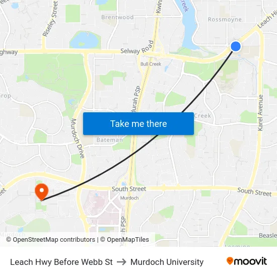 Leach Hwy Before Webb St to Murdoch University map