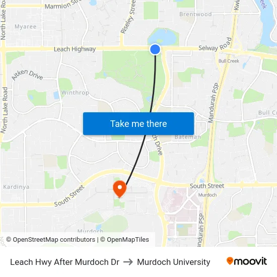 Leach Hwy After Murdoch Dr to Murdoch University map