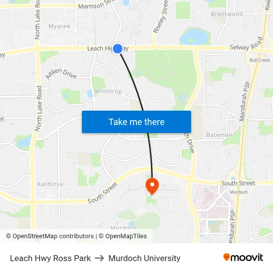 Leach Hwy Ross Park to Murdoch University map