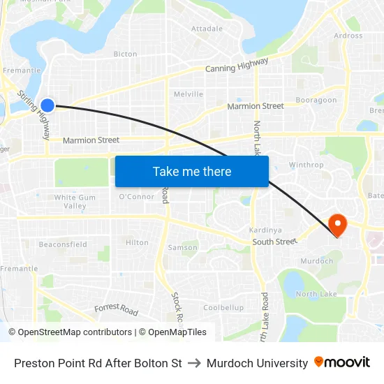 Preston Point Rd After Bolton St to Murdoch University map