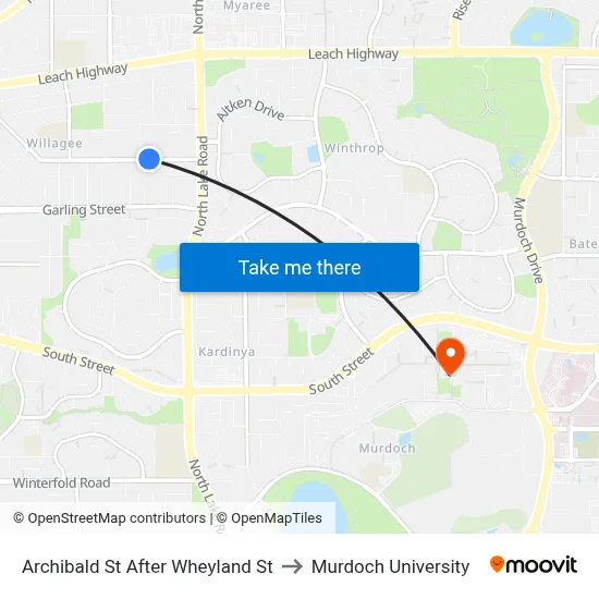 Archibald St After Wheyland St to Murdoch University map