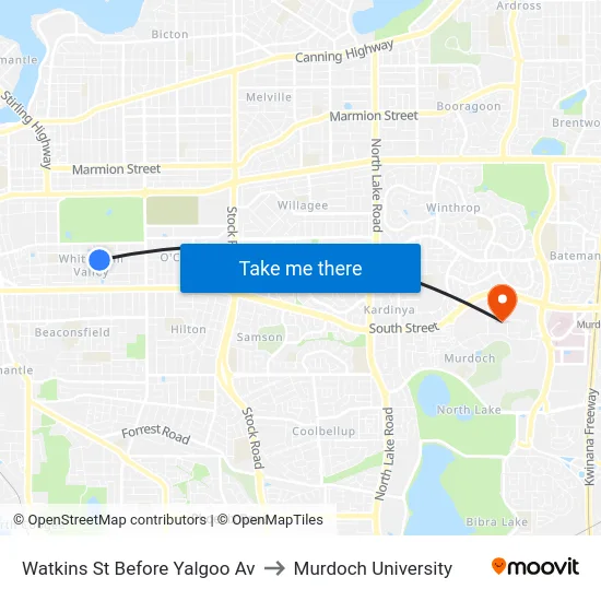Watkins St Before Yalgoo Av to Murdoch University map