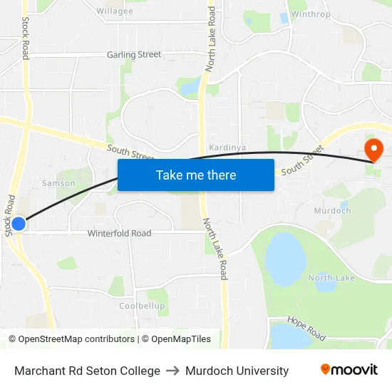 Marchant Rd Seton College to Murdoch University map