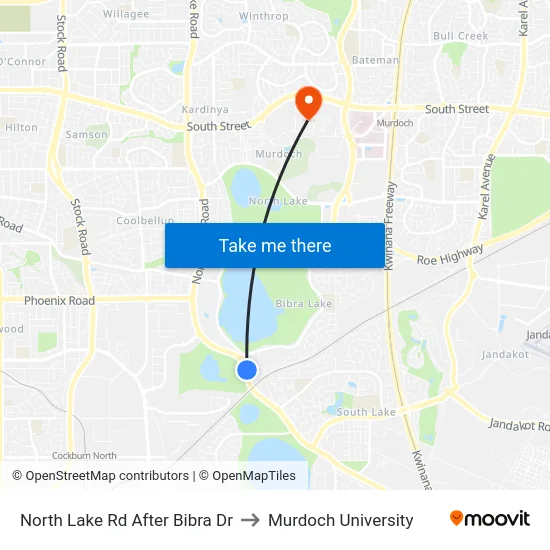 North Lake Rd After Bibra Dr to Murdoch University map