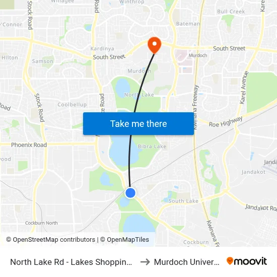 North Lake Rd - Lakes Shopping Ctr to Murdoch University map
