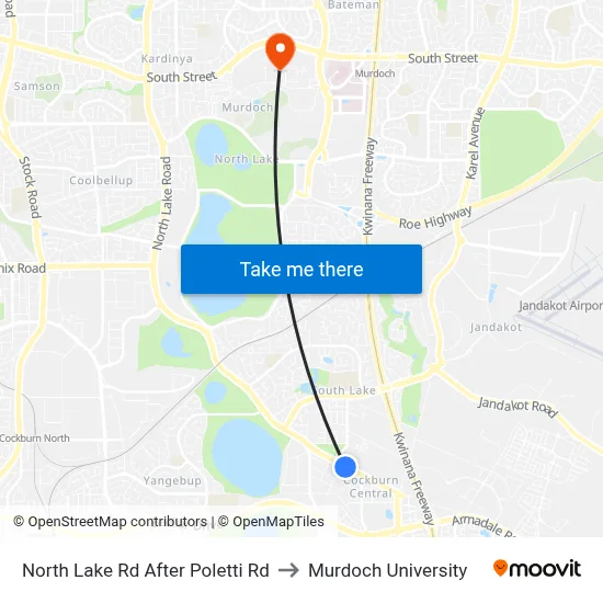 North Lake Rd After Poletti Rd to Murdoch University map