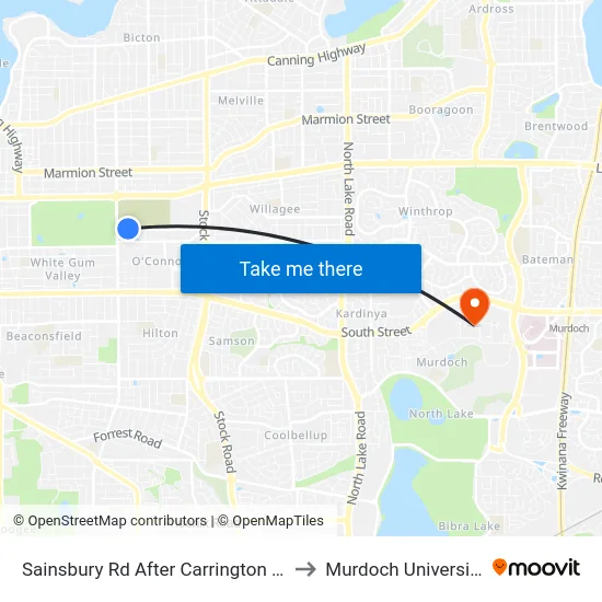 Sainsbury Rd After Carrington St to Murdoch University map