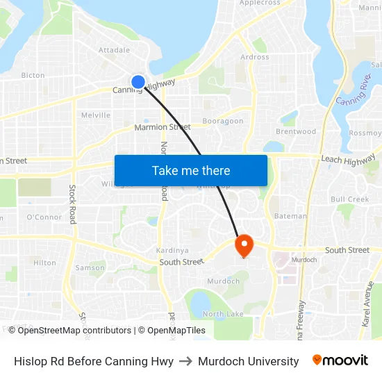 Hislop Rd Before Canning Hwy to Murdoch University map