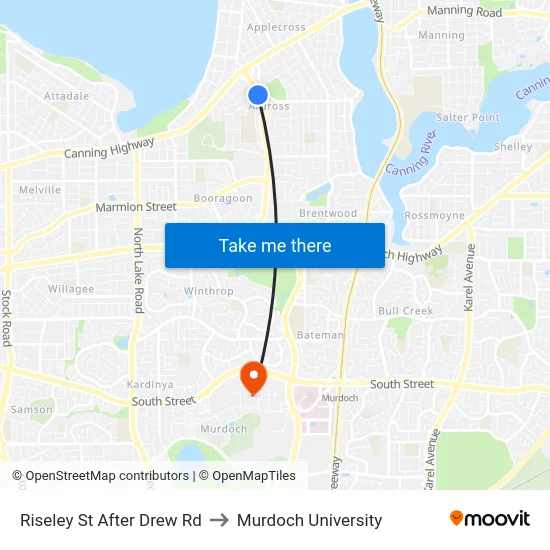 Riseley St After Drew Rd to Murdoch University map