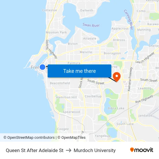 Queen St After Adelaide St to Murdoch University map