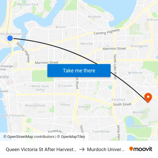 Queen Victoria St After Harvest Rd to Murdoch University map