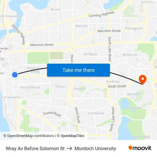 Wray Av Before Solomon St to Murdoch University map