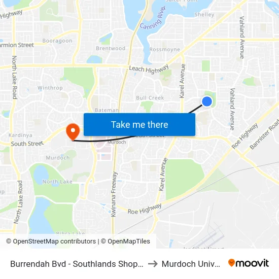 Burrendah Bvd - Southlands Shopping Ctr to Murdoch University map