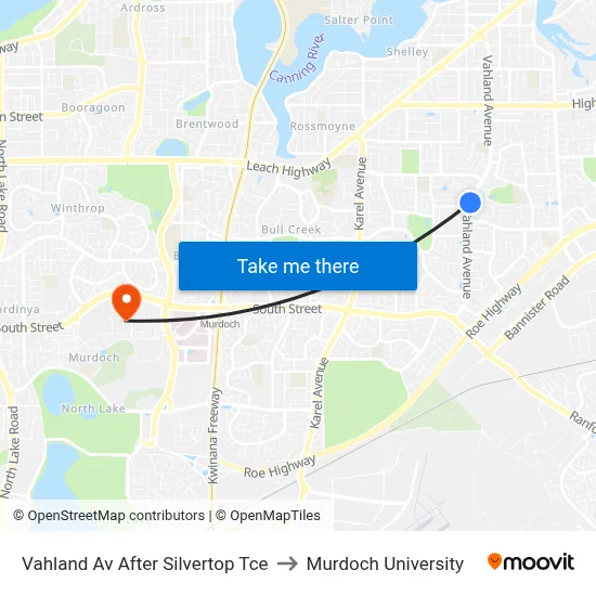 Vahland Av After Silvertop Tce to Murdoch University map