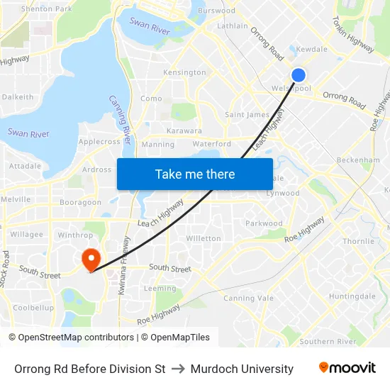 Orrong Rd Before Division St to Murdoch University map