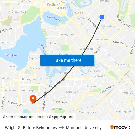 Wright St Before Belmont Av to Murdoch University map