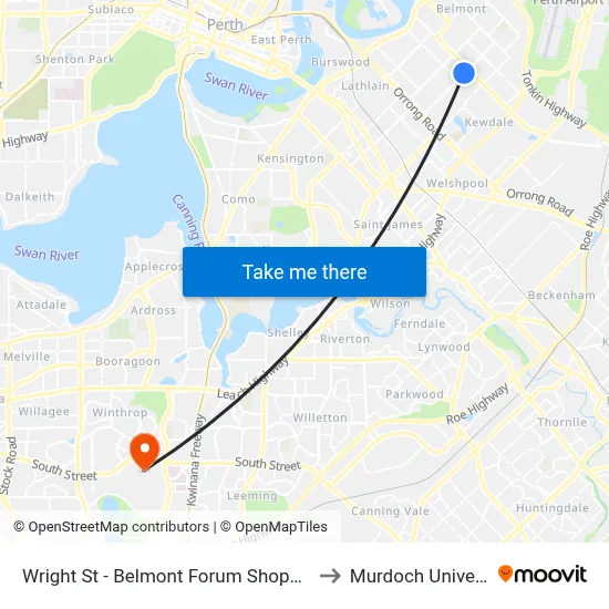 Wright St - Belmont Forum Shopping Ctr to Murdoch University map