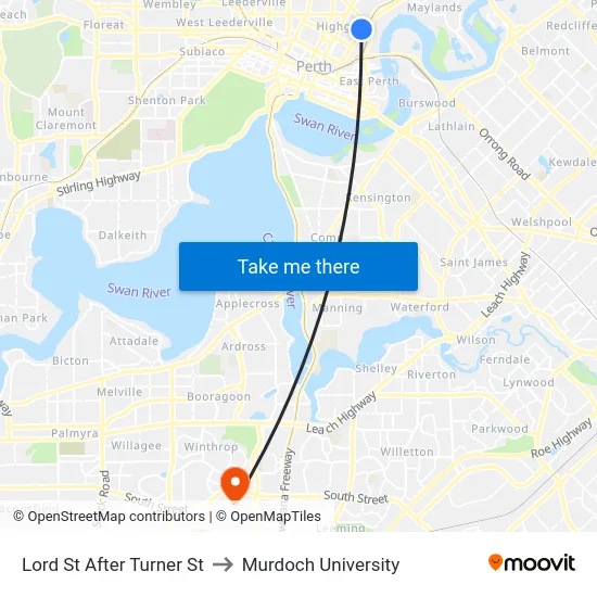 Lord St After Turner St to Murdoch University map