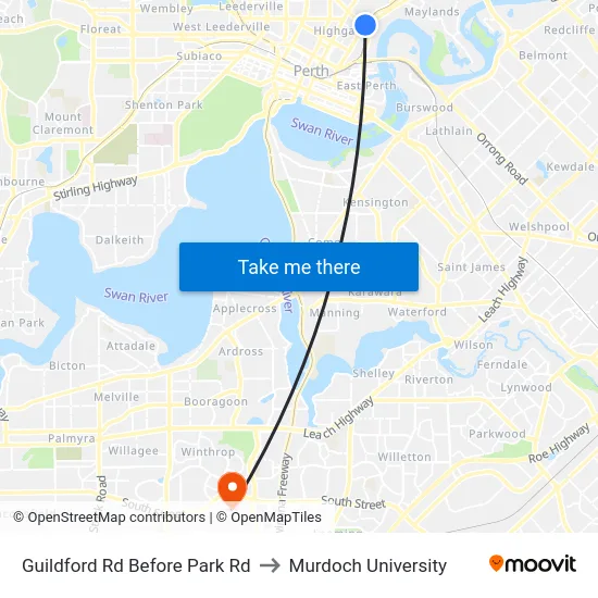 Guildford Rd Before Park Rd to Murdoch University map