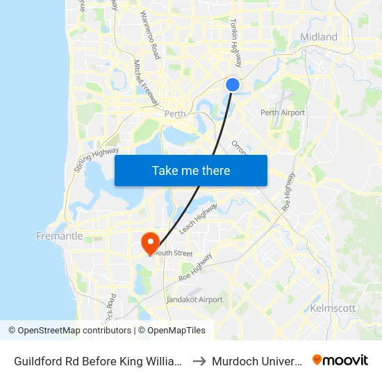 Guildford Rd Before King William St to Murdoch University map