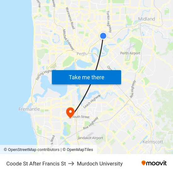 Coode St After Francis St to Murdoch University map