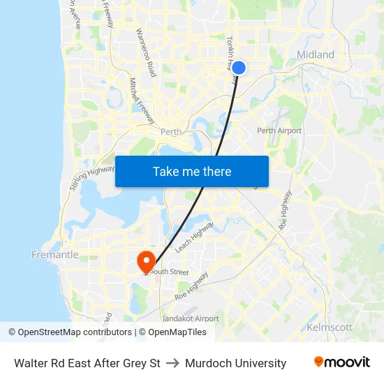 Walter Rd East After Grey St to Murdoch University map
