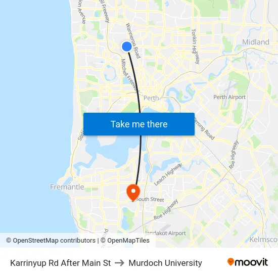 Karrinyup Rd After Main St to Murdoch University map