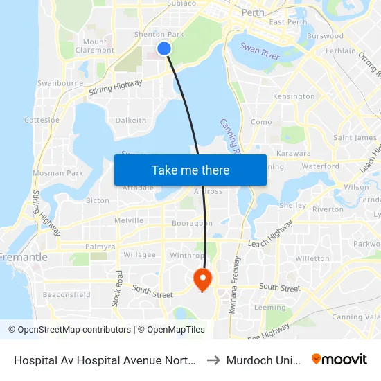 Hospital Av Hospital Avenue North Cat Id 114 to Murdoch University map