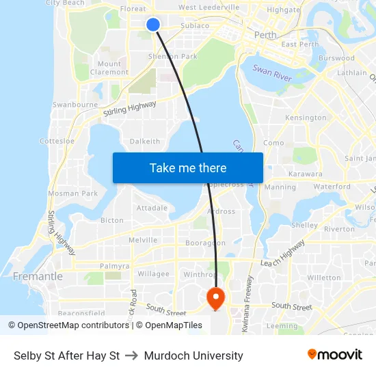 Selby St After Hay St to Murdoch University map