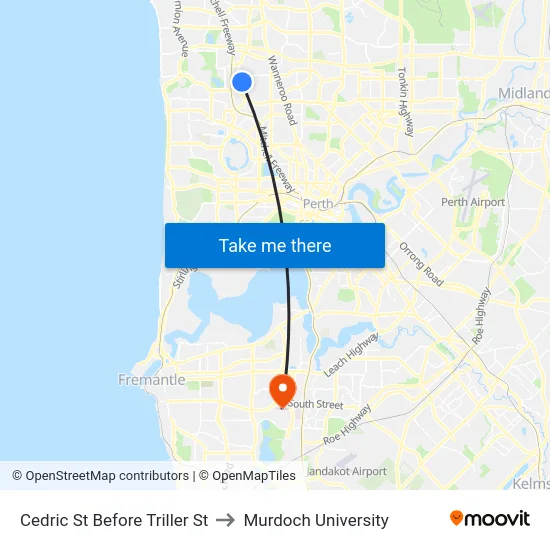 Cedric St Before Triller St to Murdoch University map