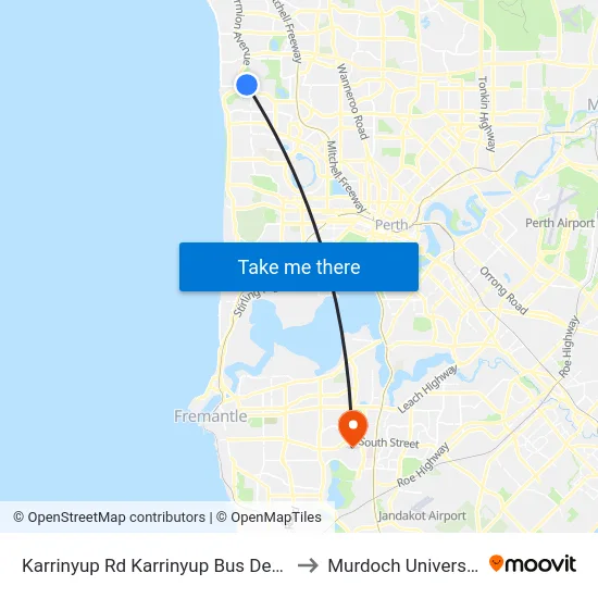 Karrinyup Rd Karrinyup Bus Depot to Murdoch University map