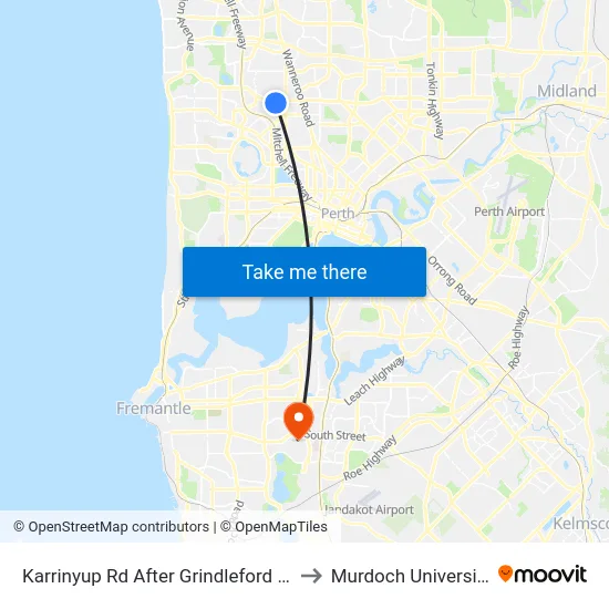 Karrinyup Rd After Grindleford Dr to Murdoch University map