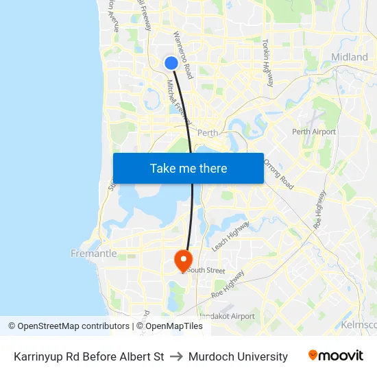 Karrinyup Rd Before Albert St to Murdoch University map