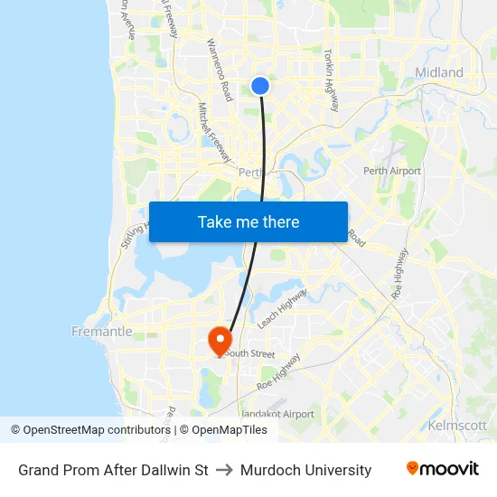 Grand Prom After Dallwin St to Murdoch University map