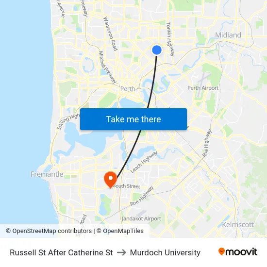 Russell St After Catherine St to Murdoch University map