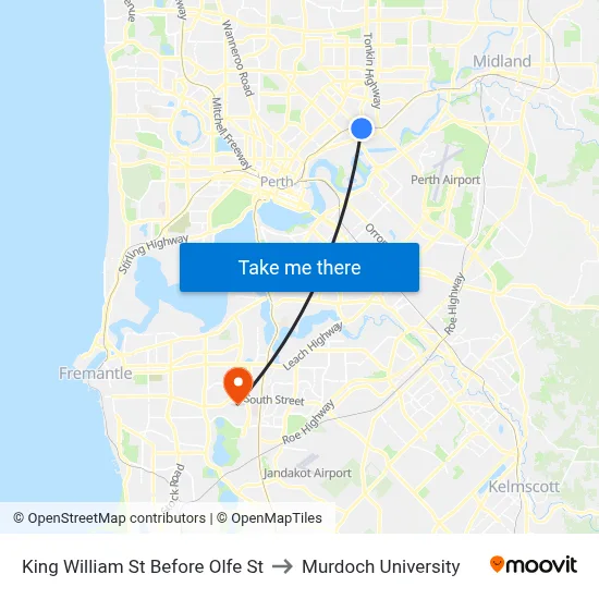 King William St Before Olfe St to Murdoch University map