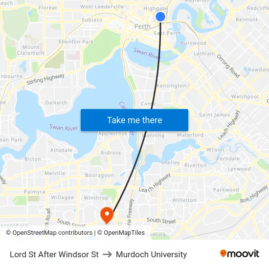 Lord St After Windsor St to Murdoch University map