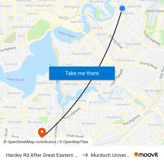 Hardey Rd After Great Eastern Hwy to Murdoch University map