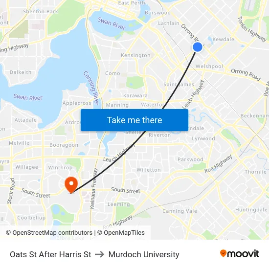 Oats St After Harris St to Murdoch University map